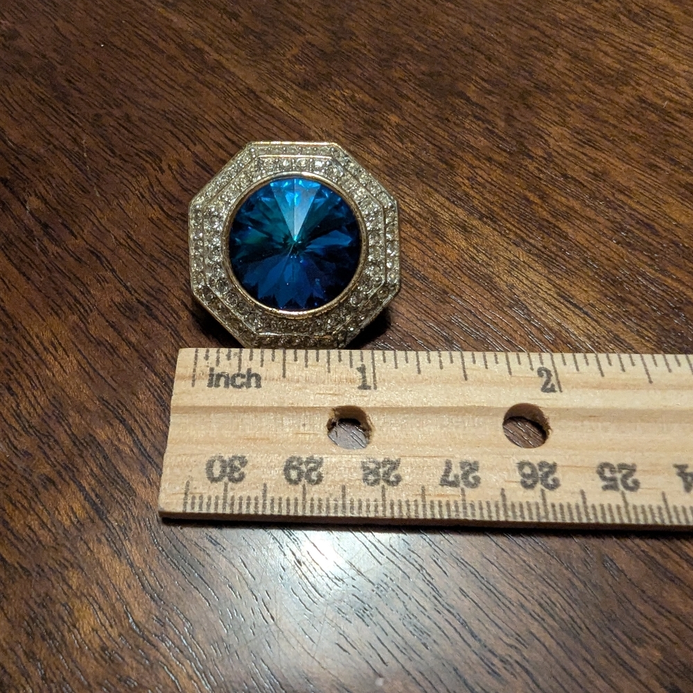 Vintage St. John Blue and Silver Octagon Clip On Earrings - Picture 8 of 9